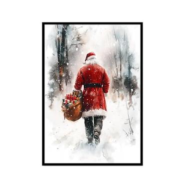 Imagem de Impressão de pôster de arte de parede retrô de Natal Papai Noel alce paisagem de inverno imagens de Natal para bar em casa, pub, cozinha, café, loja, decoração de férias (SKU10,16x60 cm), moldura