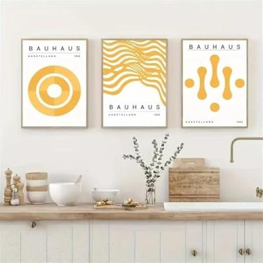 Imagem de 3 peças de pôsteres Bauhaus acima do balcão de cozinha 20 x 30 cm arte de parede presente para casa moderna, escritório, sala de estar, decoração de quarto, pôster de tela sem moldura presente de arte