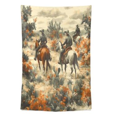Imagem de STAYTOP Tapeçaria de parede de cowboy norte-americano ocidental tapeçaria para decoração de casa dormitório sala de estar quarto tapete de parede (90 × 60 pol)