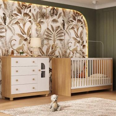 Imagem de Berço 3 em 1 para Colchão 130x60cm com Cômoda 1 Porta 4 Gavetas Nina Multimóveis MP4760