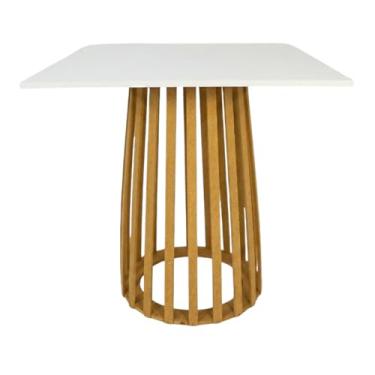 Imagem de Mesa Buffet Ripada Grande 80x80cm Tampo Quadrado Para Festas Eventos Casamento Aniversário Bolo Doces Rústico Decoração Balcão Mdf Jt Home (TAMPO BRANCO)