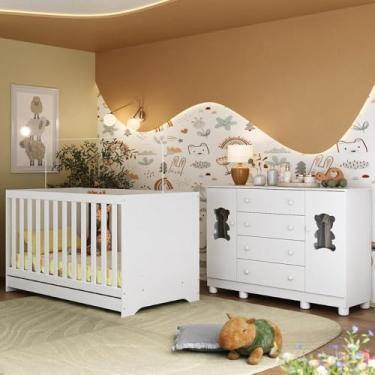 Imagem de Berço Americano 3 em 1 com Cômoda 2 Portas 4 Gavetas Fofura Multimóveis Mp4728 Branco