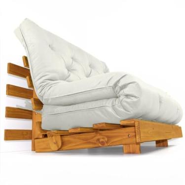 Imagem de Sofá Cama Casal Futon Tokio Branco Off Acquablock Madeira Maciça Cor Mel