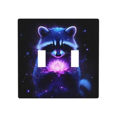 Imagem de Indokyeyqaz Placa decorativa para interruptor de luz dupla de lótus rosa guaxinim, 2 placas de interruptor e capas de tomada 11,4 x 11,4 cm para quarto, banheiro, cozinha, decoração de casa