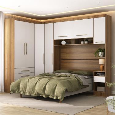 Imagem de Quarto Modulado Queen de Canto com Guarda-roupas Maleiro e Cabeceira Paris Master Luciane Moveis