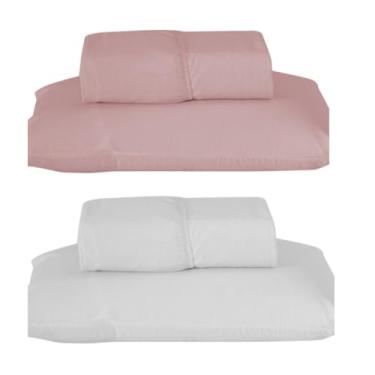 Imagem de Kit 2 Jogos de Lençol Solteiro com Elástico, 188x88x30cm, 80% Algodão 20% Poliéster, Percal 180 Fios, Cores Variadas, Inclui 2 Lençóis e 2 Fronhas (Cor: Rosa/Branco)