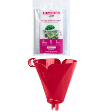 Imagem de Kit com 1 Suporte de Filtro de Café Vermelho 103 + 1 Saco Hermético Transparente 1 Litro