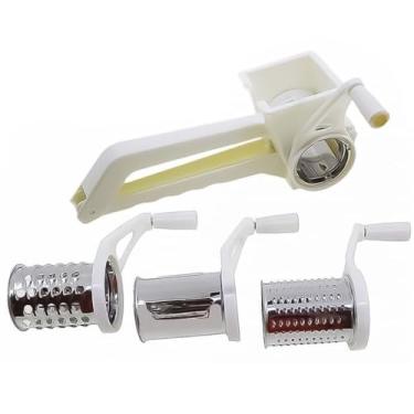 Imagem de Kit com 2 Ralador e Fatiador Manual com Manivela, Inox 3 em 1, Branco, 14 x 6 x 7,2 cm