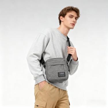Imagem de Mini bolsa transversal multifuncional - bolsa de telefone de lona com alça ajustável unissex casual esportiva bolsa quadrada, Cinza, Retrô