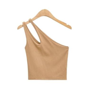 Imagem de Top Cropped Feminino Sexy Sem Mangas, Um Ombro, Costas Vazadas, Ajuste