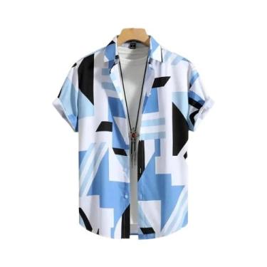 Imagem de Camisas Havaianas Masculinas De Manga Curta Com Estampa Em Patchwork 3