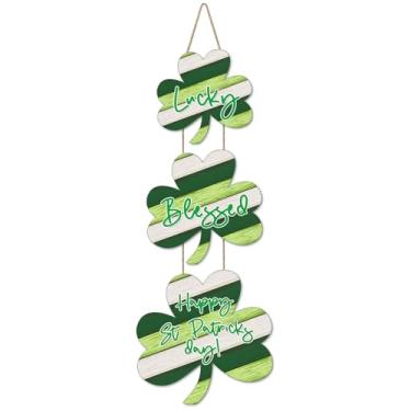 Imagem de JEVUVU Decoração De Porta Trevo Para O Dia São Patrício, Decorações Parede Madeira Placa Da Sorte Irlandesa Casa Patrício (Verde)