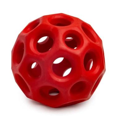 Imagem de Bola de Borracha Natural para Cães, Vermelha, 9cm, com Furos para Petiscos, Brinquedo Interativo de Estímulo Mental