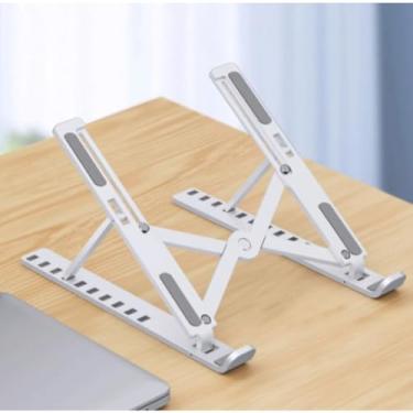 Imagem de Suporte Dobrável para Notebook e Tablet - Base Plástica Portátil com 7 Níveis de Ajuste, Ideal para Home Office e Viagens (Branco)