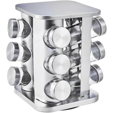 Imagem de Porta Condimentos e Temperos Giratório com 12 Potes em Aço Inox e Vidro