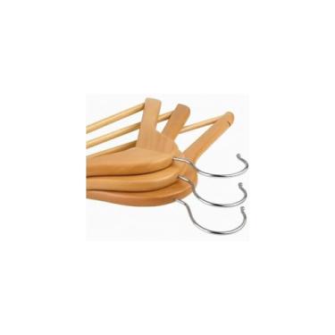 Imagem de Kit 3 Cabides de Madeira com Acabamento Envernizado, 45cm x 22,5cm, com Rachadura para Alça, Suporte para Roupas Pesadas e Leves