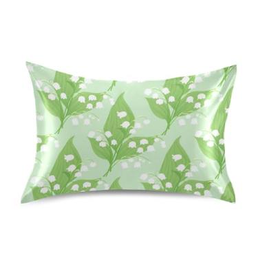 Imagem de Fronhas refrescantes estampa branca floral lírio verde cetim personalizado padrão Queen King fronhas fronhas presentes de cama king size 101,6 cm x 50,8 cm