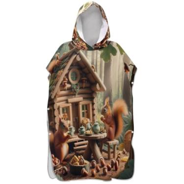 Imagem de Joisal Poncho de surfe para adultos trocador de roupa de praia com capuz toalha de banho leve esquilos bonitos homens mulheres poncho com capuz