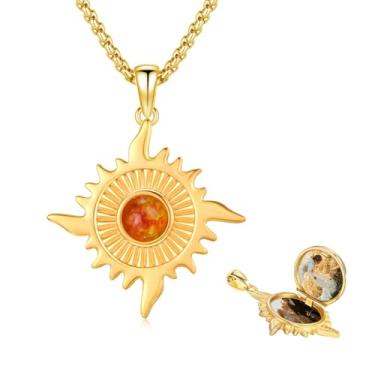 Imagem de PCTJYFU Colar com medalhão com foto de sol, prata esterlina 925, banhado a ouro 18K - opala/pedra da lua/ágata/obsidiana, corrente de aço inoxidável de 45,7 cm + 5 cm, aniversário de aniversário de