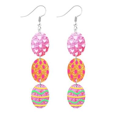 Imagem de Nanafast Brincos femininos de acrílico para Páscoa, com glitter, ovo de coelho, brincos fofos de primavera, acessórios de roupa de Páscoa feliz, Acrílico, Sem pedra preciosa
