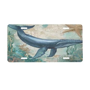 Imagem de Placa de licença retrô azul golfinho para frente do carro placas de carro alumínio metal adequado para caminhão, placa de porta de carro, bar, café, acessórios automotivos para homens e mulheres 15 x