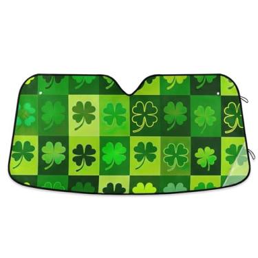 Imagem de Guarda-sol personalizado verde trevos trevos carro para-sol para-brisa engraçado dobrável caminhão carro persianas para janelas dianteiras automotivo S, 134.6 cm x 59.7 cm
