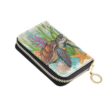 Imagem de Carteiras de cartão de crédito com bloqueio de RFID, carteira feminina com zíper pequena bolsa de moedas com zíper, tartarugas marinhas vintage, plantas