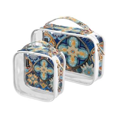 Imagem de GAIGEO Pacote com 2 florais de pássaros com rosas, bolsa transparente de viagem, bolsa transparente com zíper, bolsa de higiene para carro, Mosaico colorido estilo abstrato - 2, one size