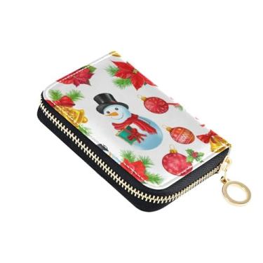 Imagem de Carteira feminina com zíper para cartão de crédito, bloqueio de RFID, carteira de couro com zíper e bolso para moedas, bonecos de neve festivos coloridos de Natal