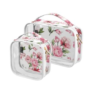 Imagem de GAIGEO Mexican Day of the Dead Skulls with Flowers Clear Toiletry Bag Set, Sacos de cosméticos transparentes, pacote com 2, Flores de peônia florais, one size