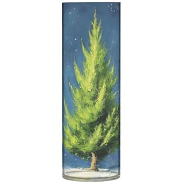 Imagem de Vaso cilíndrico de Natal cipreste verde azul para flores decorativo personalizado bonito vaso alto plástico floral decoração de outono para quarto, 30 cm x 9,9 cm