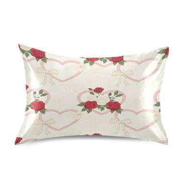 Imagem de Blueangle Fronha de cetim refrescante para cabelo e pele, capa de almofada de rosas vermelhas dos namorados, tamanho Queen 51 x 76 cm com fecho de envelope (619)