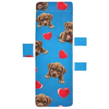 Imagem de Brown Puppies Cães Corações Azul Chaise Lounge Cadeira Toalhas Capas de Cadeira de Praia com Bolsos Espreguiçadeira Piscina 85 x 76 centímetros