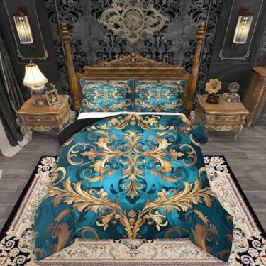 Imagem de Erosebridal Conjunto de edredom hippie damasco king, floral, vintage, moderno, macio, para crianças, meninos, meninas, exótico, asteca, boêmio, paisley, para quarto, moderno, estilo vitoriano, barroco