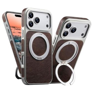 Imagem de LYJSMGZ Capa à prova de choque para iPhone 17 Pro Max/Air/17 Pro/17, suporte magnético de anel giratório de 360°, capa antirimpressão digital, suporta carregamento sem fio, marrom, 17