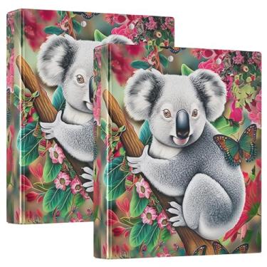 Imagem de Fichários personalizados com três anéis florais de urso coala, borboleta, 3,5 polegadas, 200 folhas, pastas, portfólio, anel redondo, fichário resistente, 31,5 x 27 x 6 cm, 1 pacote