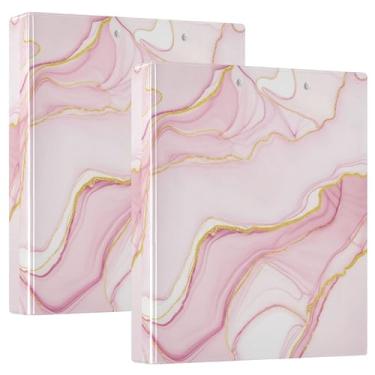 Imagem de Fichários rosa com textura de mármore abstrata personalizada, 3 polegadas, 3 anéis, comporta 200 folhas, 3 pastas de anel, anel redondo fofo, fichário resistente, 31,5 x 27 x 6 cm, pacote com 2