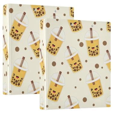 Imagem de Copos de chá com bolhas fofas bege 3 anéis de 3,8 cm comporta 200 folhas, pastas fofas de caderno, fichário de receita de anel redondo, 31,5 x 27 x 6 cm, pacote com 2