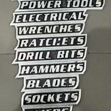 Imagem de Pacote com 12 etiquetas magnéticas para caixa de ferramentas impressas em 3D, caixa de ferramentas gerais, organiza acessórios, etiquetas reutilizáveis para caixas de ferramentas de aço, carrinhos