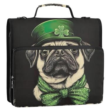 Imagem de Fichário fofo de arte de cachorro pug organizador com zíper 3 fichários de anel D de 3,8 cm bolsa escolar com alça de ombro, suporte para 500 folhas