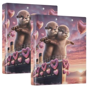 Imagem de Fichários de três anéis personalizados de lontra romântica Titanic Love 3,5 polegadas, 200 folhas, 3 pastas de anéis, fichário de escritório com anel redondo, 31,5 x 27 x 6 cm, pacote com 2