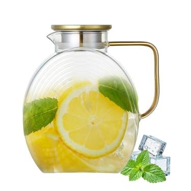 Imagem de Jarra grande de água de vidro de 2,182 g com tampa dourada para geladeira, garrafa de café de alça larga para festas, jarro de água de limonada, jarro de chá gelado, suco, jarra de chá ao sol para