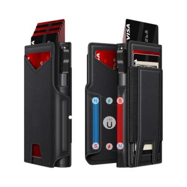 Imagem de Carteira Masculina Slim De Couro Preto Com Bloqueio RFID E Suporte Par