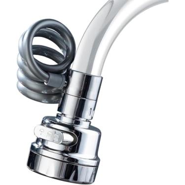 Imagem de Extensor de torneira com pressão aumentada, design anti-respingos, mangueira flexível rotativa de 360°, encaixe universal para pulverizador de pia de banheiro de cozinha
