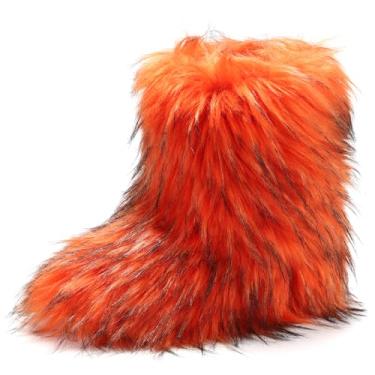 Imagem de IXU Bota feminina de pele sintética, bico redondo, felpudo, bico redondo, camurça, neve, inverno, confortável, confortável, quente, curta, para uso externo, para uso interno, botas de cano médio,