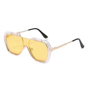 Imagem de HPIRME Óculos de sol unissex estilo vintage punk para dirigir ao ar livre, proteção UV400 (amarelo dourado)