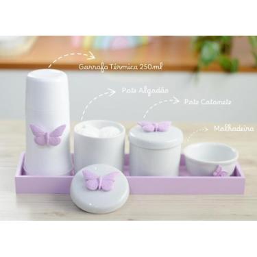 Imagem de Kit Higiene Porcelana Bebê Maternidade K074 Borboleta Lilas Infantil Q