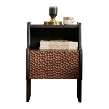 Imagem de Mesa de cabeceira de madeira maciça com gavetas, mesa de cabeceira moderna de meados do século, mesa lateral de cama prática para quarto, sala de estar, escritório