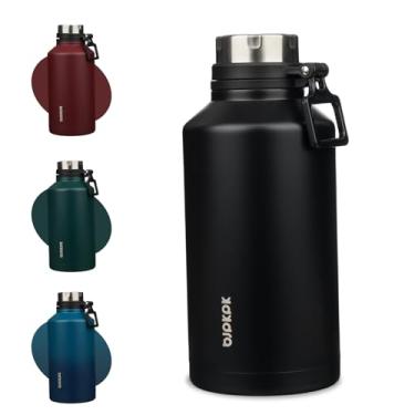 Imagem de BJPKPK Garrafa de água isolada de 1,8 g com alça de 1,8 litro de aço inoxidável garrafa térmica reutilizável grande de água, preta