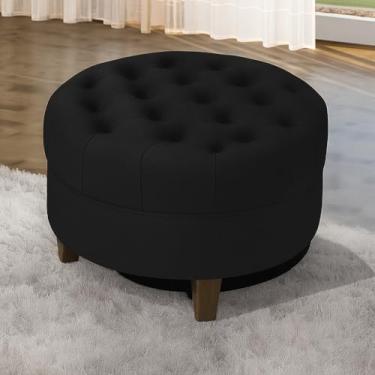 Imagem de Puff Redondo Capitonê Decorativo em Suede com Pés Pretos Reforçados - Assento Extra Moderno para Sala, Quarto e Escritório(PRETO)
